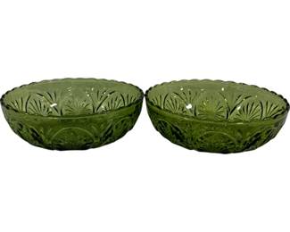 402 - 2 Emerald Green Anchor Hocking Glass Bowls 8" round
