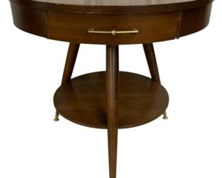 2258 - Mid-Century Mersman Drum Table w/ Drawer 26 x 28
