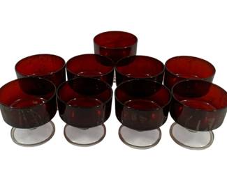 854 - 9 Ruby Red Glasses 3" & 4"

