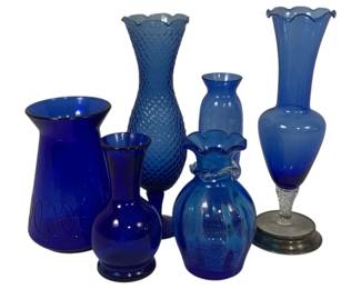 1650 - 6 Vintage Cobalt Blue Vases
