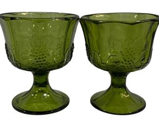 797 - 2 Indiana Avocado Vintage Footed Compotes 6.5"
