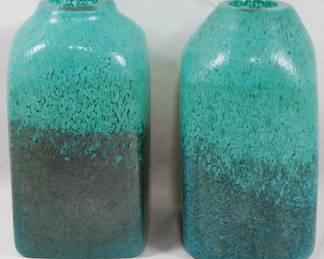 1093x - Pair of Art Glass Green Vases 8"
