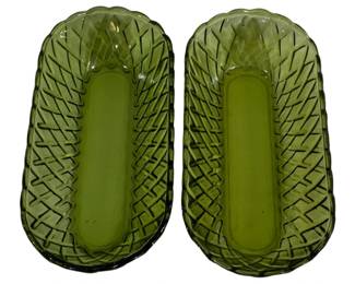 764 - 2 Indiana Glass Avocado Pretzel Celery Trays 2.5 x 10.5 x 5
