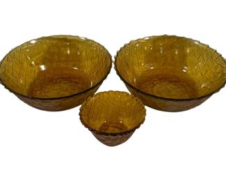 867 - 3 Amber Basket Weave Bowls 5" & 9"
