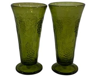 810 - Avocado Green Grapevine Pressed Vases 8"

