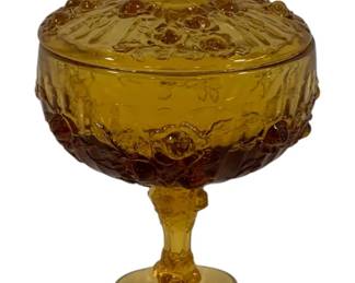 698 - Fenton Amber Cabbage Rose Candy Dish 9"
