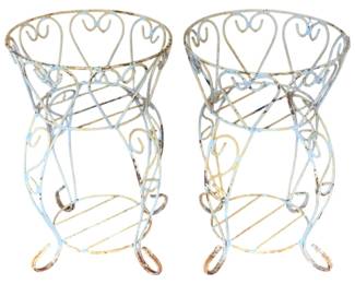 1591 - Pair Wire Metal Planters 19 x 12
