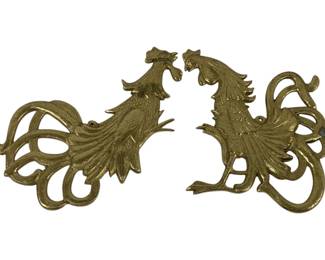 966 - Pair Fighting Rooster Wall Hangings 9.5 x 7.5
