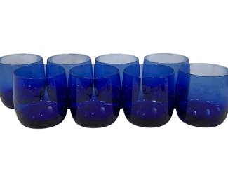 1629 - 8 Vintage Cobalt Blue Old Fashioned Glasses 3.5"
