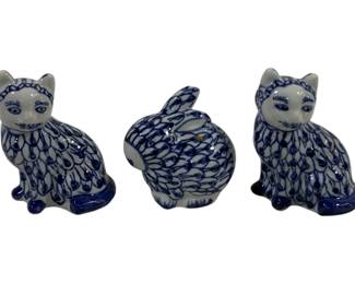 726 - 3 Blue & White Porcelain Animals 4" & 4.5"
