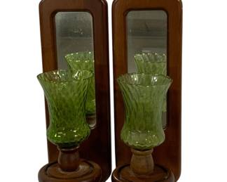277 - Pair Wall Sconces, Avocado Glass 17 x 4
