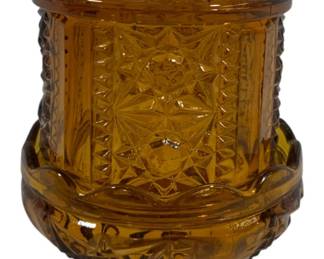 693 - Indiana Glass Stars & Bars Amber Fairy Lamp 7"
