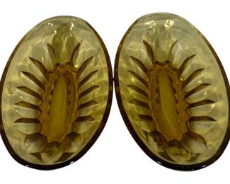 861 - 2 Hazel Atlas Reflection Oval Trays 9 x 4.5
