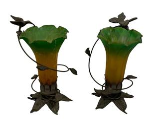 325 - Pair Hummingbird on Flower Lamps 8.5" used as-is electric/electronic/mechanical item - no guarantee all components, untested
