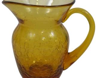 3231 - Amber Crackle Glass Pitcher Vase 5"
