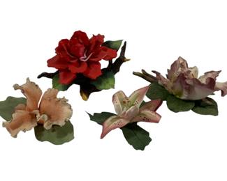 815 - 4 Porcelain Flowers, Andrea / Capodimonte with chips
