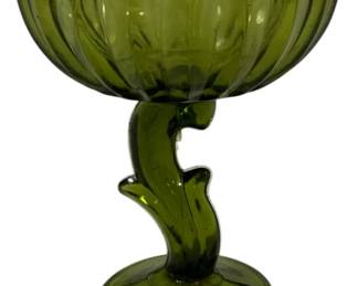 600 - Indiana Glass Green Lotus Blossom Compote 7.5"
