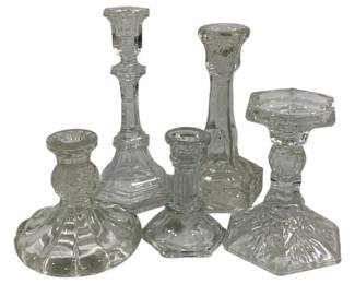 1011 - 5 Assorted Glass Candlesticks
