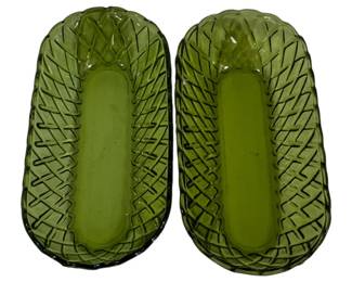 763 - 2 Indiana Glass Avocado Pretzel Celery Trays 2.5 x 10.5 x 5
