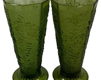 771 - Avocado Green Grapevine Pressed Vases 10"
