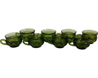 423 - 8 Indiana Glass Kings Crown Avocado Green Cups 2.5" tall

