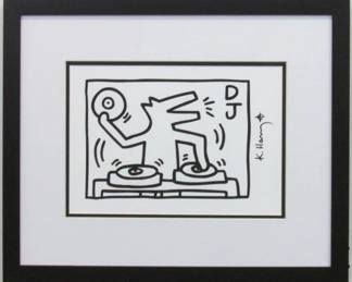 9130 - DJ DOG PRINT BY KEITH HARING 19.5 X 16
