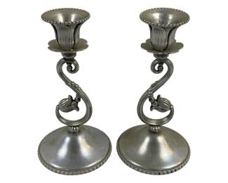 459 - Wrought Farberware Vintage Tulip Candlesticks Aluminum - 8" tall
