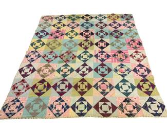 2163 - Log Cabin Block 2-Sided Pattern Quilt - 84 x 72 repairs & holes
