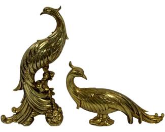 390 - Vintage Syroco Peacock Sculpture Statues 8 x 12 & 7 x 13
