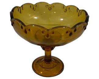864 - Indiana Teardrop Amber Pedestal Bowl 8"
