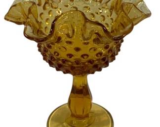 619 - Fenton Amber Hobnail Compote 6.5"
