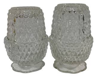 563 - Pair Indiana Glass Diamond Point Fairy Lamps 6"
