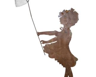 1568 - 72" Girl w/ Basket Metal Silhouette Decor 72 x 38 overall size
