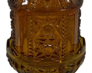 573 - Indiana Glass Stars & Bars Amber Fairy Lamp 7"
