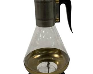 1344 - Vintage Pyrex Coffee Carafe w/ Brass Stand and votive, 14.5"
