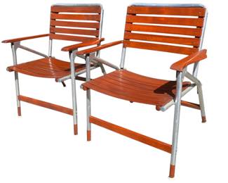 3324 - Pair Mid Century Folding Lawn Chairs