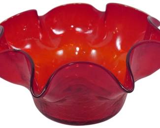 717x - Blenko Red Scallop Edge Bowl 4 x 8
