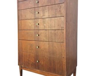 1605 - Kroehler MCM High Chest w/ Turquoise Knobs Inlay on feet, turquoise inlaid pulls 51 x 29 x 18, some scratches

