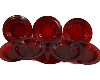 787 - 8 Ruby Red Glass Plates 8.5"
