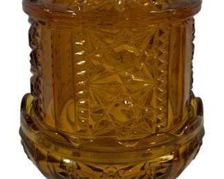 570 - Indiana Glass Stars & Bars Amber Fairy Lamp 7"
