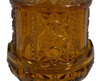 694 - Indiana Glass Stars & Bars Amber Fairy Lamp 7"
