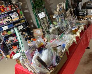 Craft supplies and toys with Barbies!