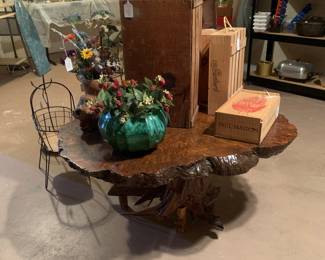 Unique wood coffee table, McCoy pots plant stands wooden boxes