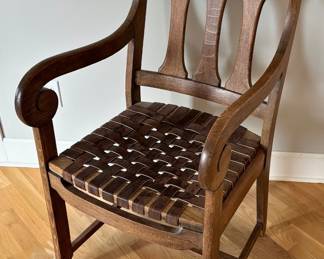 Oak Arm Chair with Woven Leather Seat