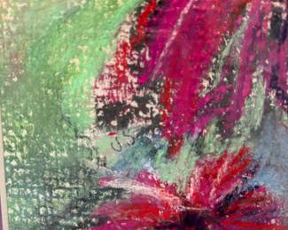 Framed & Matted Floral Pastel Drawing Signed JS