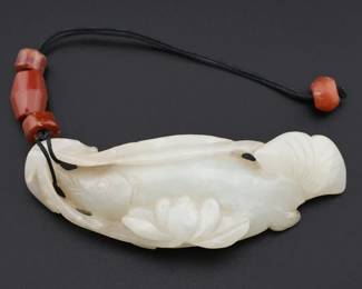 LOt 286 Chinese Jade Carving of a Fish and Lotus