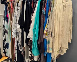 There is a large selection of ladies clothing, shoes and accessories. Many of the clothes are New With Tags. Clothes are Size M-XL. Shoes are Size 9-10