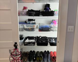 There is a large selection of ladies clothing, shoes and accessories. Many of the clothes are New With Tags. Clothes are Size M-XL. Shoes are Size 9-10