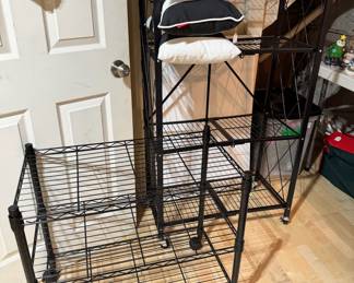 There is a large selection of metal wire shelving in various sizes. 