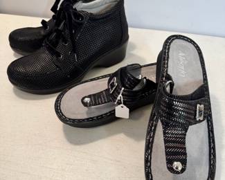 Like New Alegria booties and sandals. There are other gently used Alegria sandals not photographed